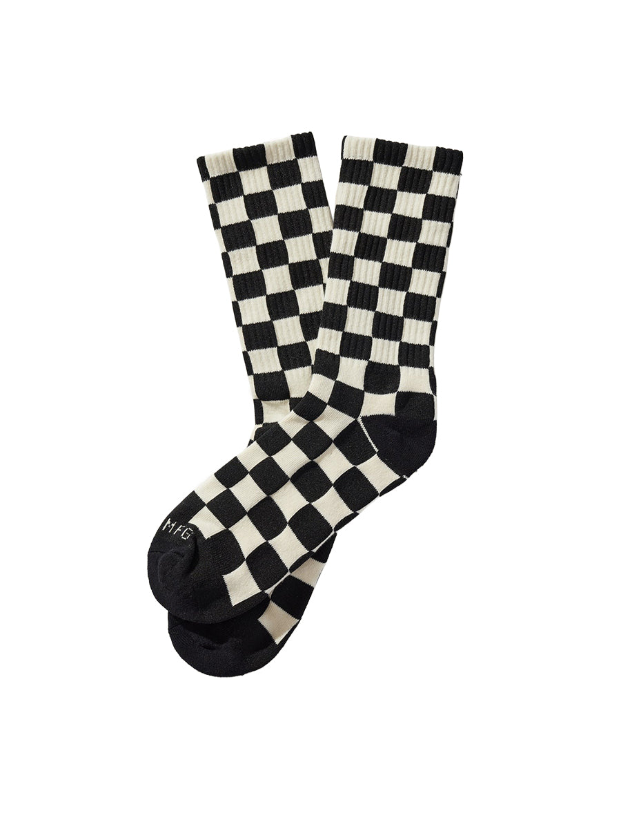 Checkerboard Crew Socks - Black & Cream