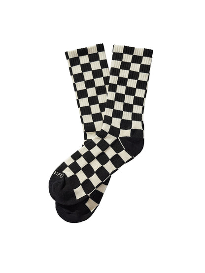Checkerboard Crew Socks - Black & Cream