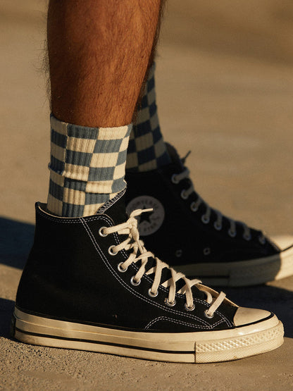 Checkerboard Crew Socks - Black & Cream