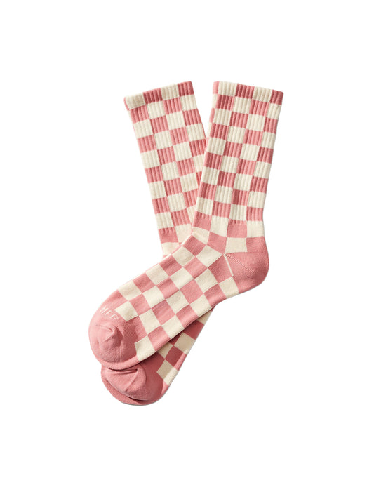 Checkerboard Crew Socks - Blush & Cream