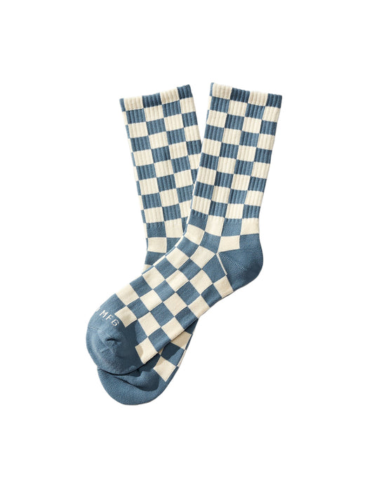 Checkerboard Crew Socks - Slate & Cream