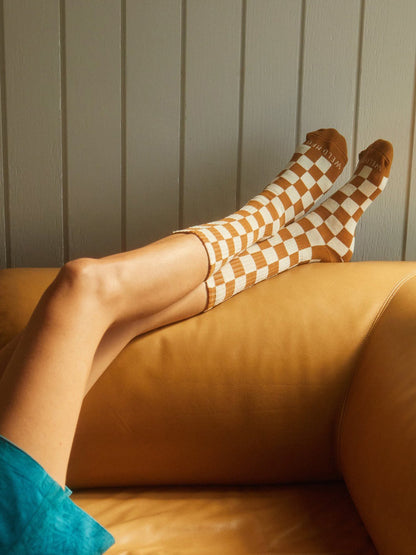 Checkerboard Crew Socks - Cactus & Cream
