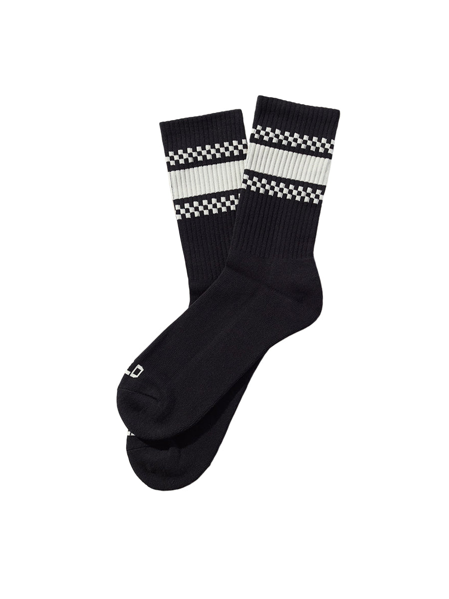 Checkerboard Striped Crew Socks - Black