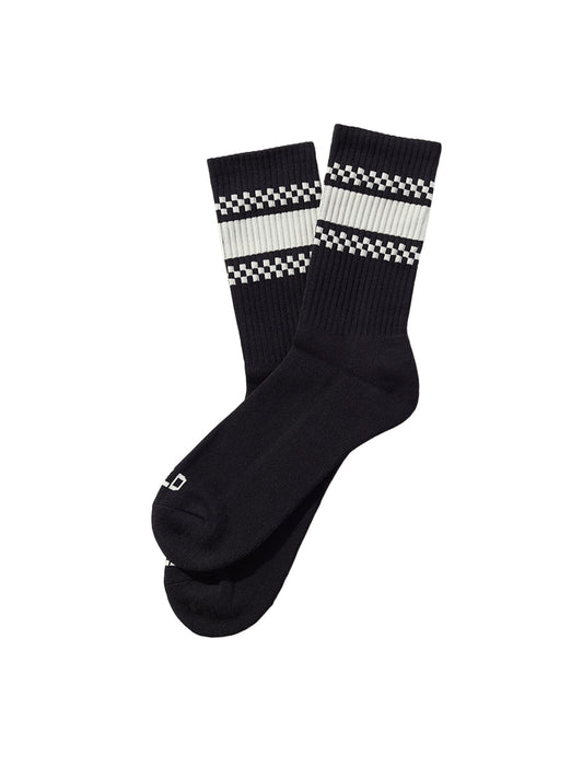 Checkerboard Striped Crew Socks - Black