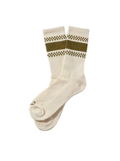 Checkerboard Striped Crew Socks - Cactus