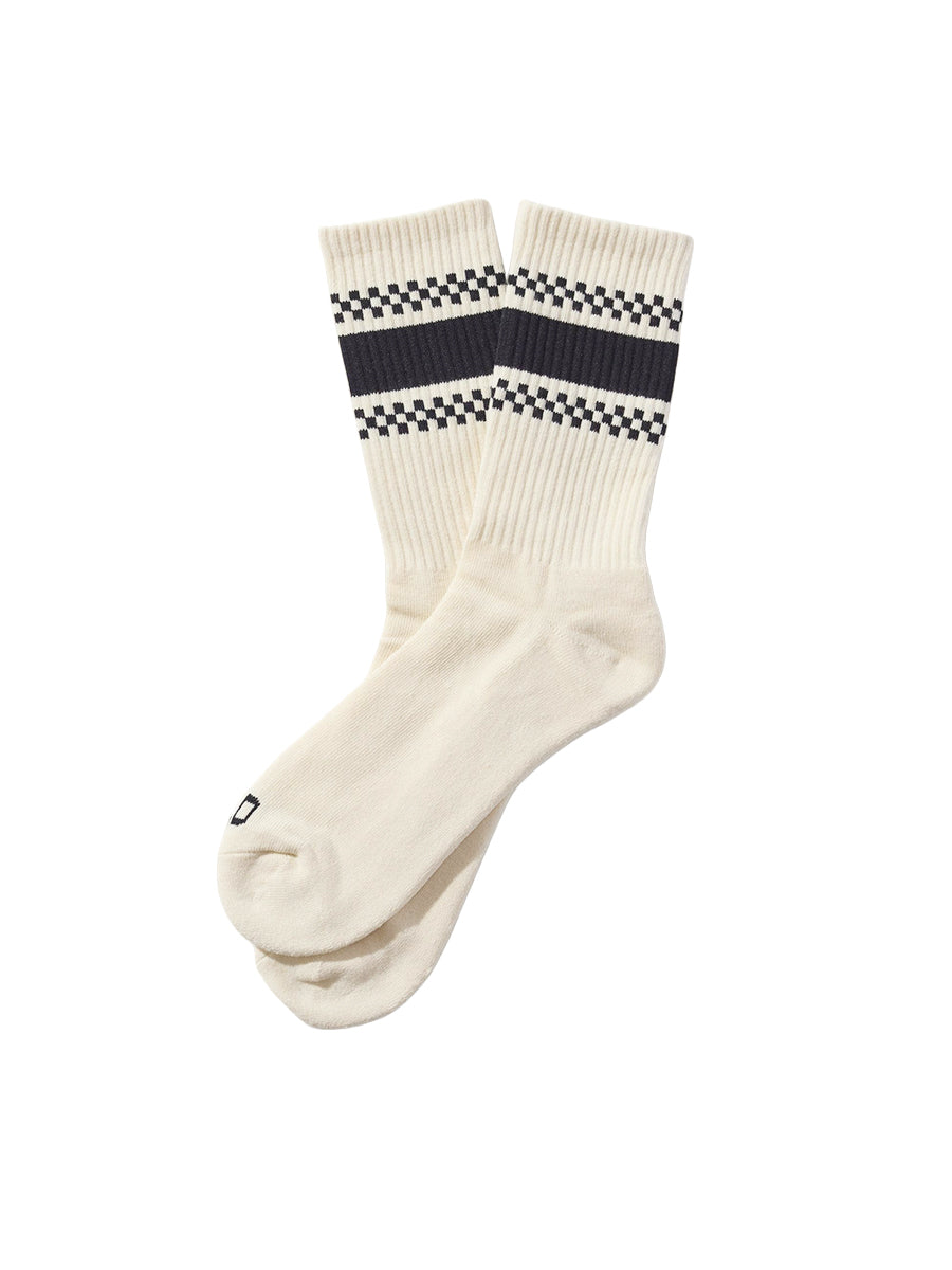 Checkerboard Striped Crew Socks - Eggshell