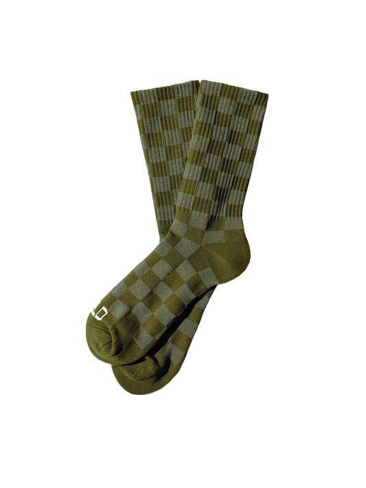 Tonal Checkerboard Crew Socks - Cactus