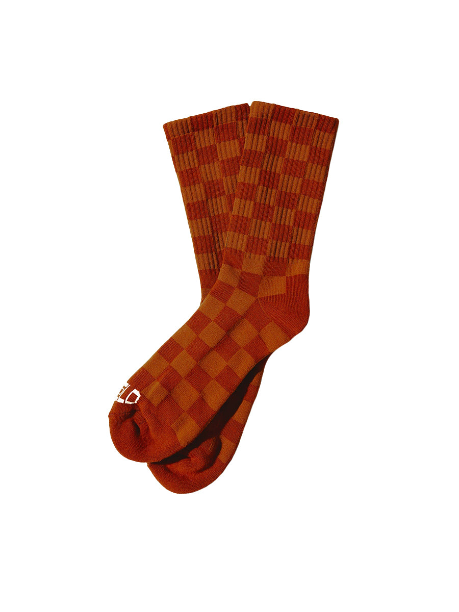 Tonal Checkerboard Crew Socks - Rust