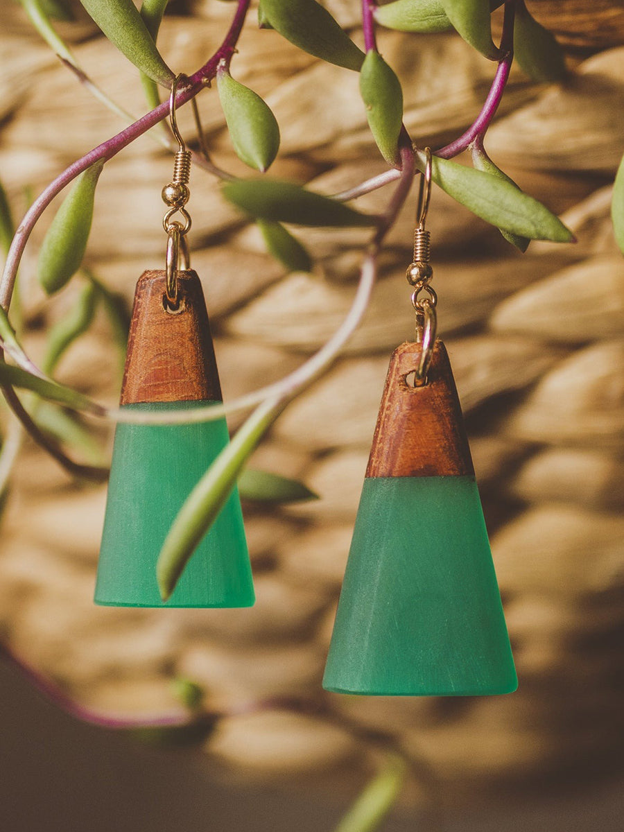 Jade Domed Drop Earrings - Teal