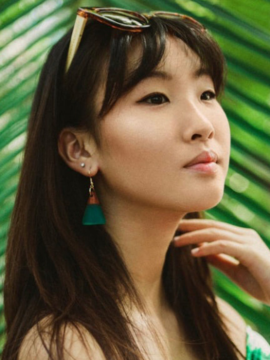 Jade Domed Drop Earrings - Teal