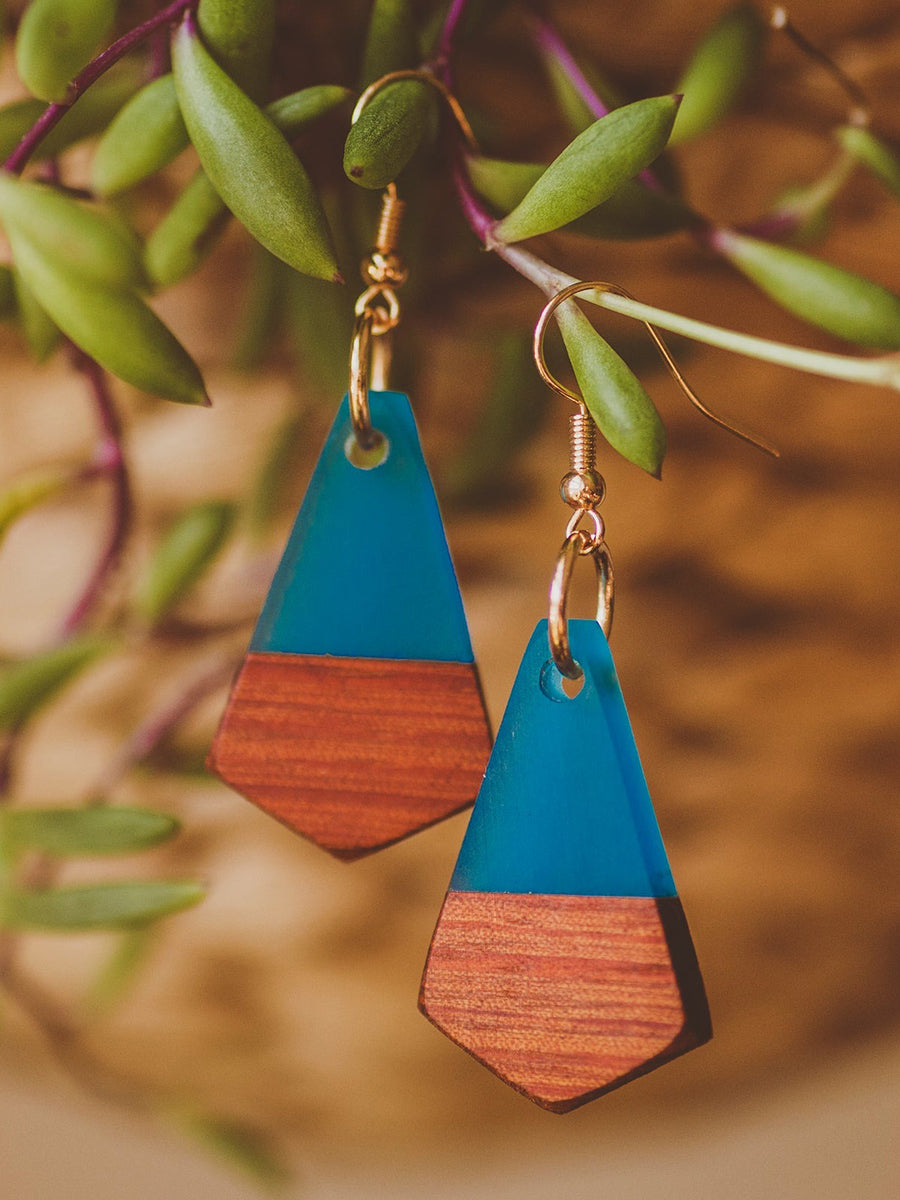 Lola Geometric Drop Earrings - Blue