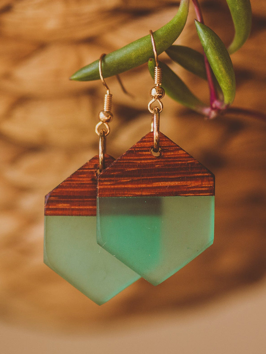 Rowena Hexagonal Earrings - Teal