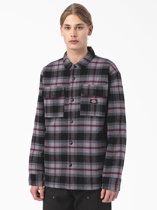 Flannel Quilted Lined Shirt Jacket - Wine Plaid