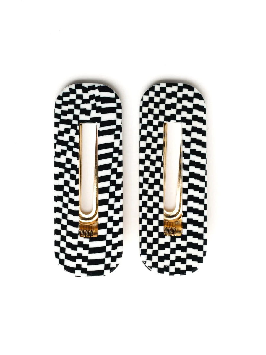 Hairclip Duo - Black & White Checkerboard