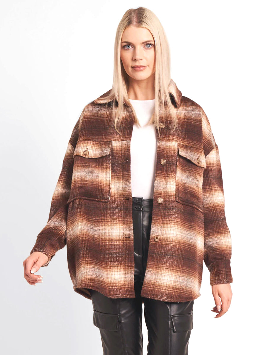 Breta Oversized Wool Shacket - Brown Check
