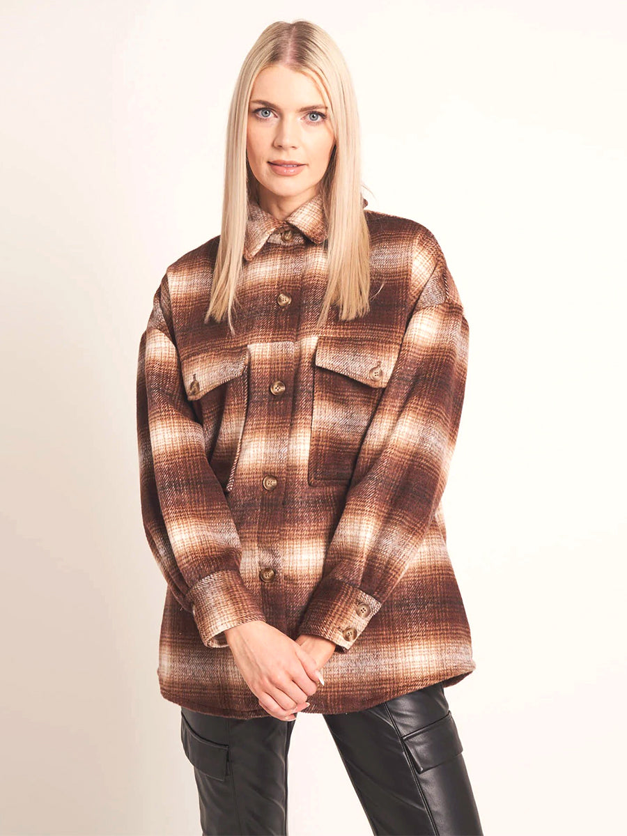 Breta Oversized Wool Shacket - Brown Check
