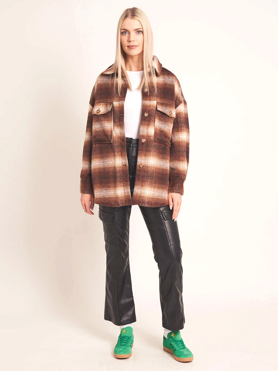 Breta Oversized Wool Shacket - Brown Check
