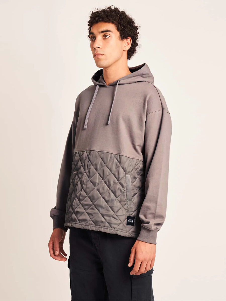 Mace Hoodie with Quilted Hem - Grey