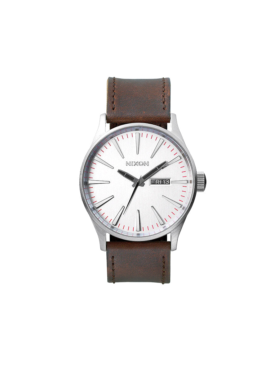 Sentry Leather Watch - Silver & Brown