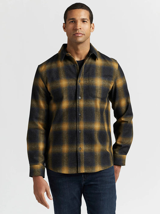 Lodge Fitted Shirt - Navy & Tan Mix Plaid
