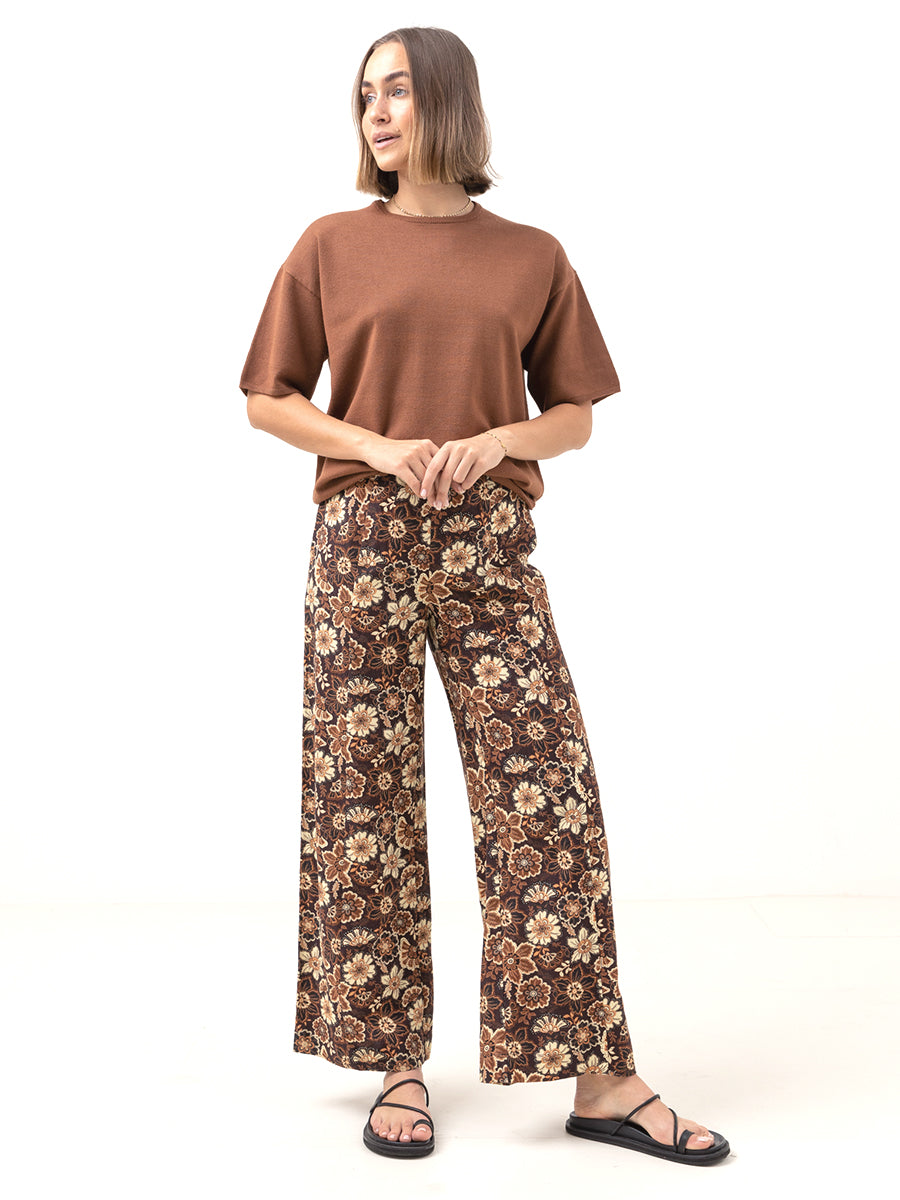 Cantabria Floral Wide Leg Pant - Brown