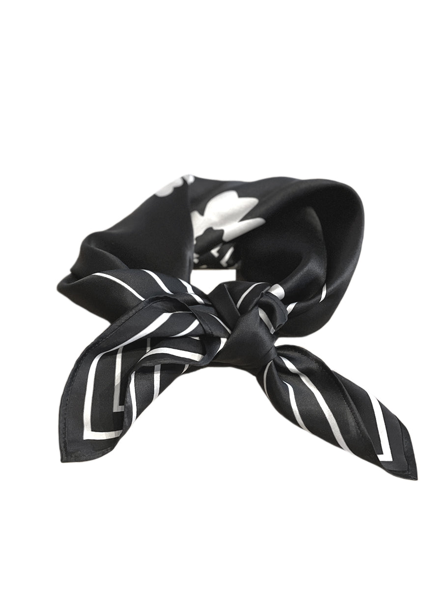 Folk Floral Silk Scarf - Black