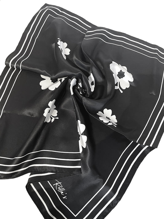 Folk Floral Silk Scarf - Black